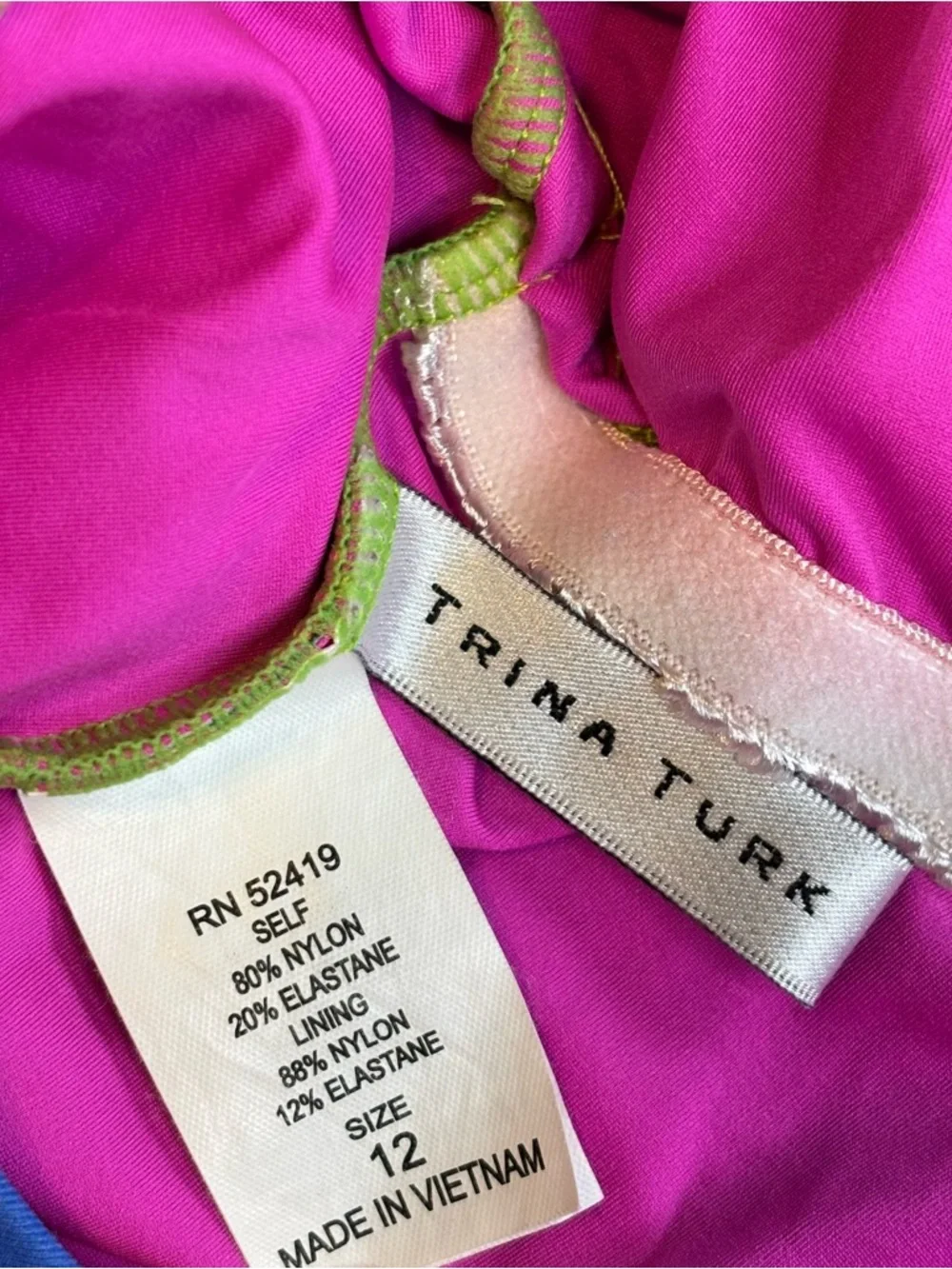 Trina Turk sz 12 Polynesian Palms One Shoulder High Cut One Piece Swimsuit - Picture 8 of 8